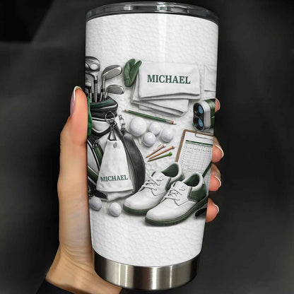 Golf Enthusiast Personalized Tumbler Featuring Clubs and Balls,Custom Stainless Steel Tumbler,Gift For Dad and Sports Lovers