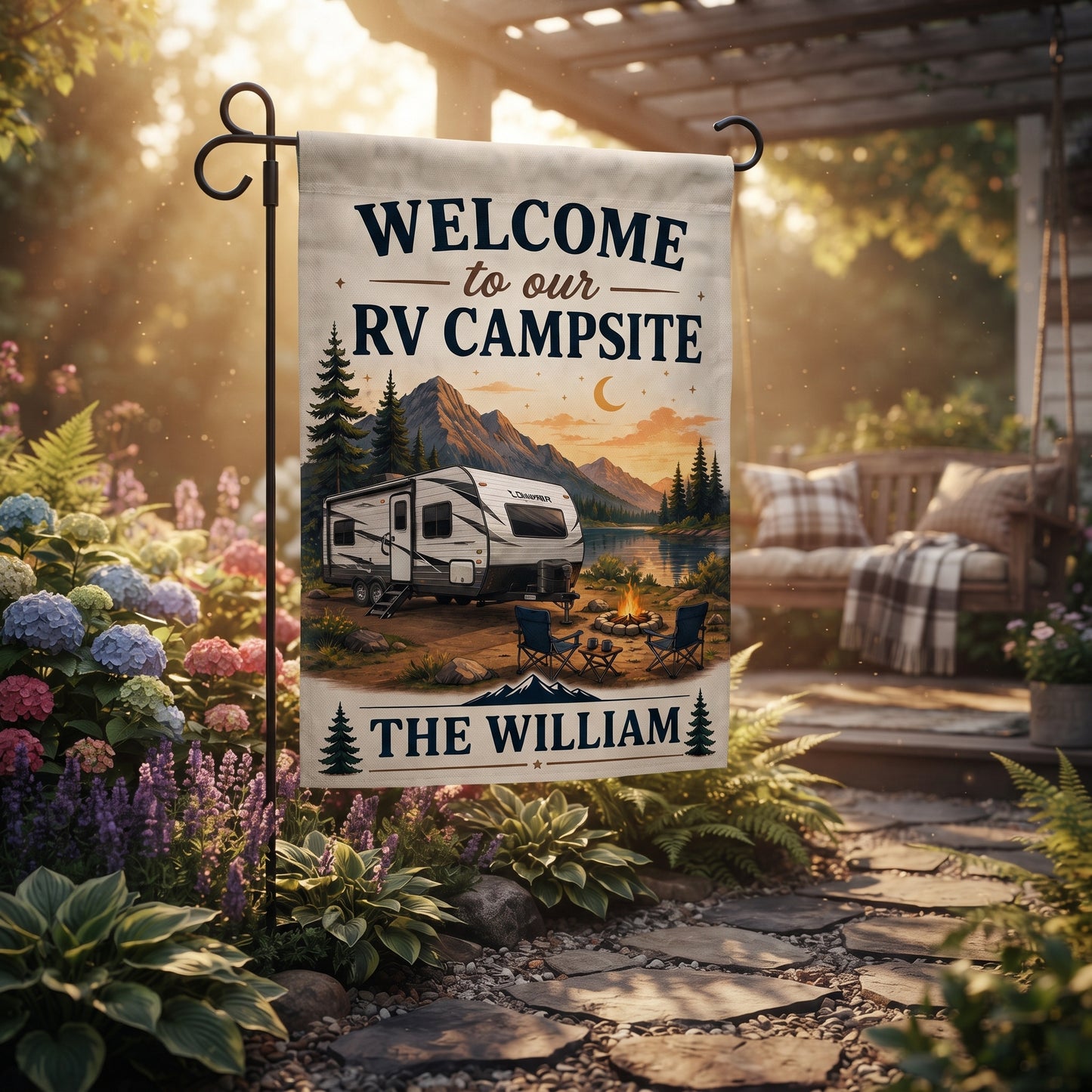 Personalized Welcome To Our RV Campsite Garden Flag – Custom Family Name Camping Flag, RV Camper Outdoor Decor Gift