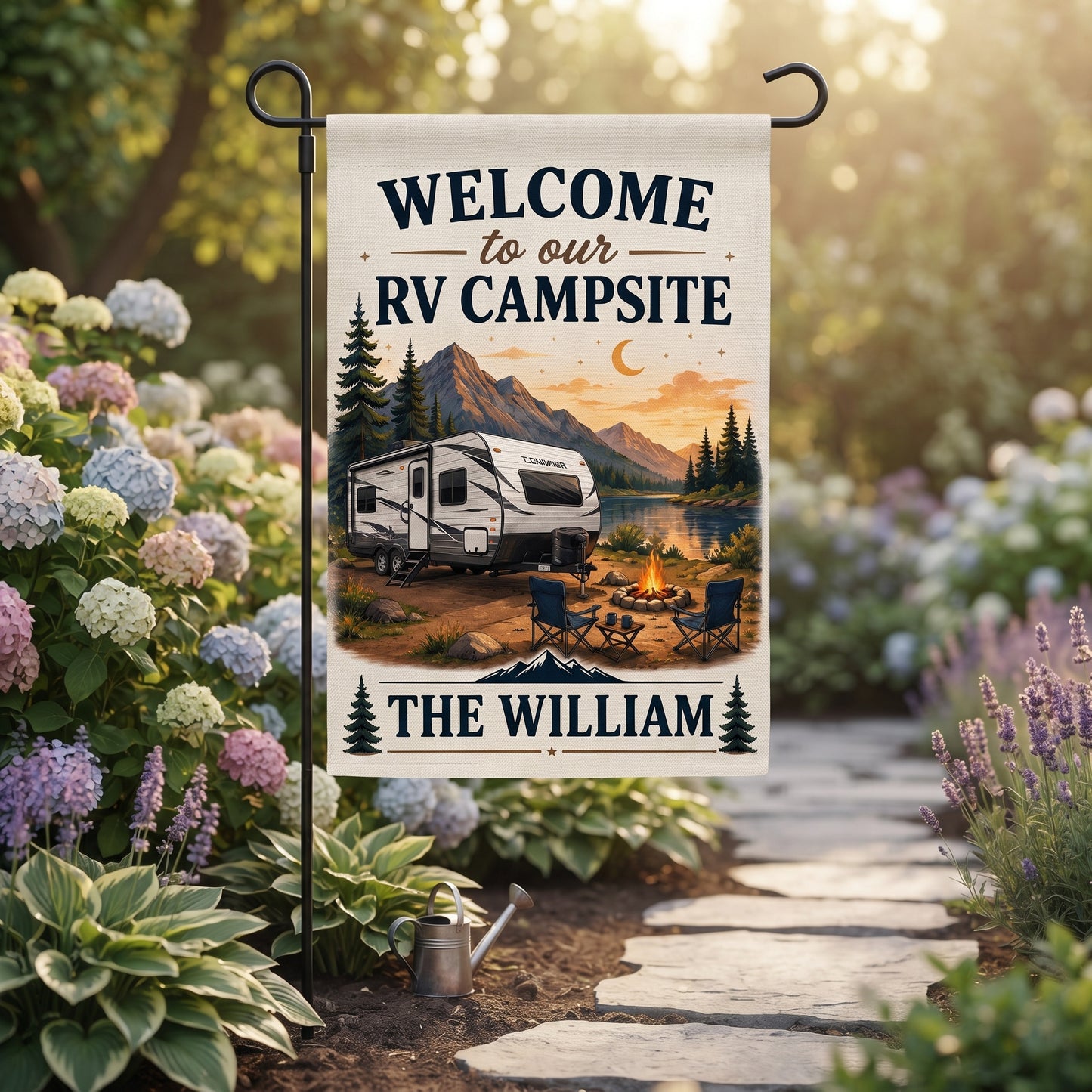 Personalized Welcome To Our RV Campsite Garden Flag – Custom Family Name Camping Flag, RV Camper Outdoor Decor Gift