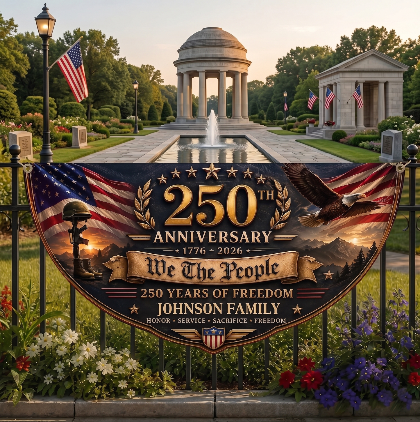 Personalized 250th Anniversary Bunting Flag, Custom Family Name Patriotic Banner 1776-2026, USA Semiquincentennial Decor, 4th of July Flag