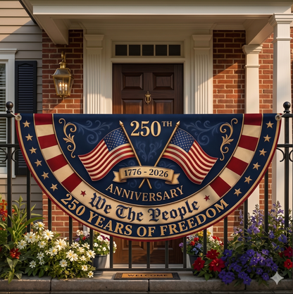 Personalized 250th Anniversary Bunting Flag, Custom Family Name Patriotic Banner 1776-2026, USA Semiquincentennial Decor, 4th of July Flag