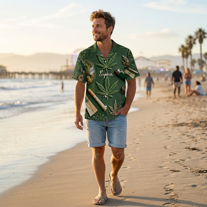 Green Magic Leaf - Personalized Weed Hawaiian Shirt