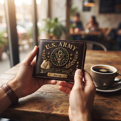 Personalized US Military Branch Wallet – Custom Name PU Leather Bifold Wallet for Army, Navy, Air Force, Marine Corps & Coast Guard Veterans