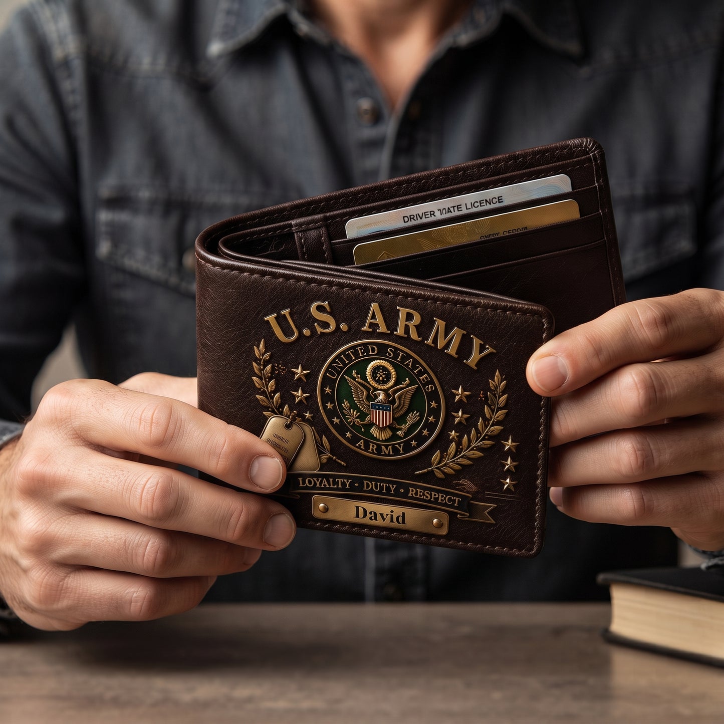 Personalized US Military Branch Wallet – Custom Name PU Leather Bifold Wallet for Army, Navy, Air Force, Marine Corps & Coast Guard Veterans