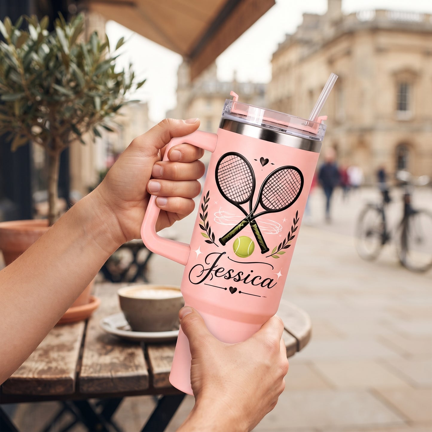 Personalized Tennis 40oz Tumbler With Handle & Straw – Custom Name Gift for Tennis Players