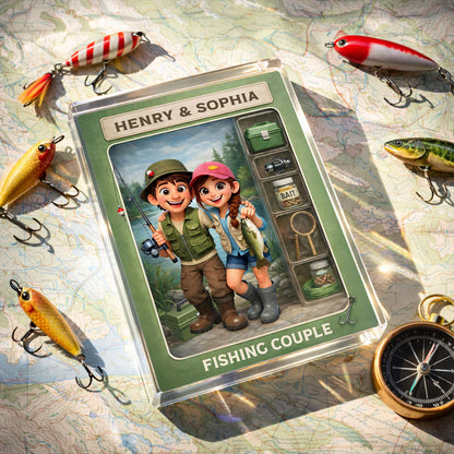 Fishing Couple Action Figure - Personalized Acrylic Block Plaque - Anniversary, Valentine's Day Gift, Gift For Him, Gift For Her