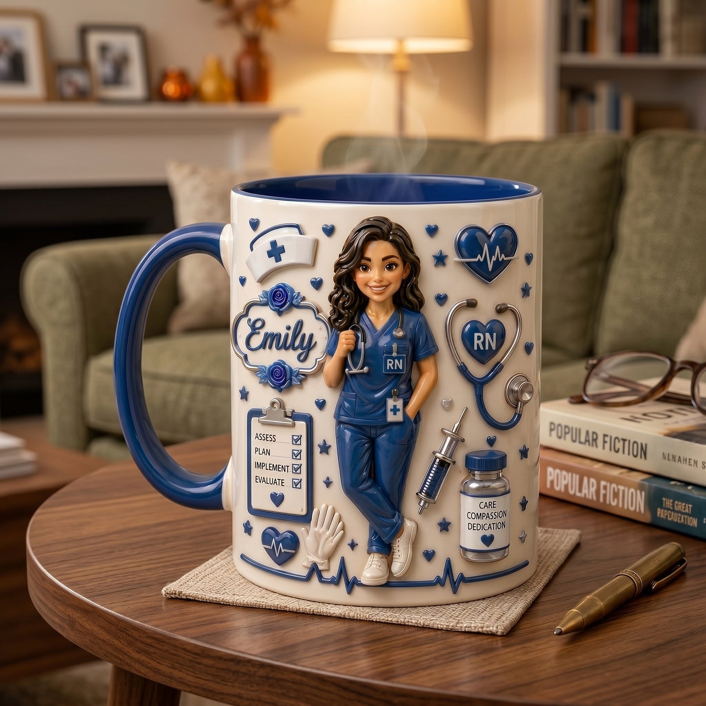 Personalized Nurse Accent Mug With Coaster, Nurse Appreciation Gift, Thank You Nurse Gift, Custom Name Nurse Mug