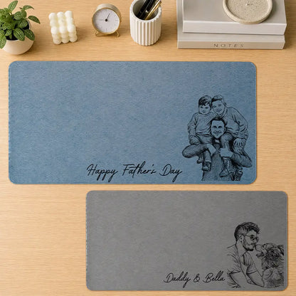 Custom Photo Pencil Sketch Just A Dad And His Girl - Personalized Leather Desk Mat