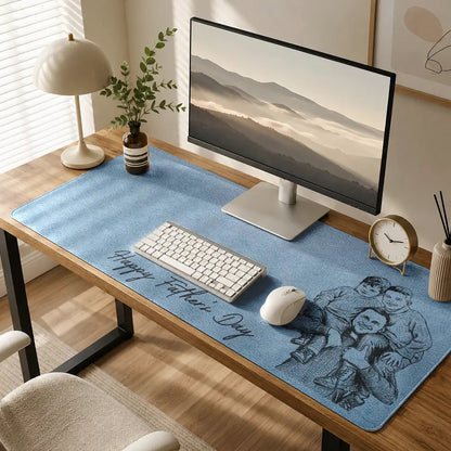Custom Photo Pencil Sketch Just A Dad And His Girl - Personalized Leather Desk Mat