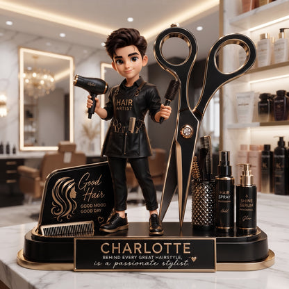 2-Layer Wooden Plaque Hairdresser Cartoon With Scissors Salon Decor A Unique Creative Gift For Hairstylists