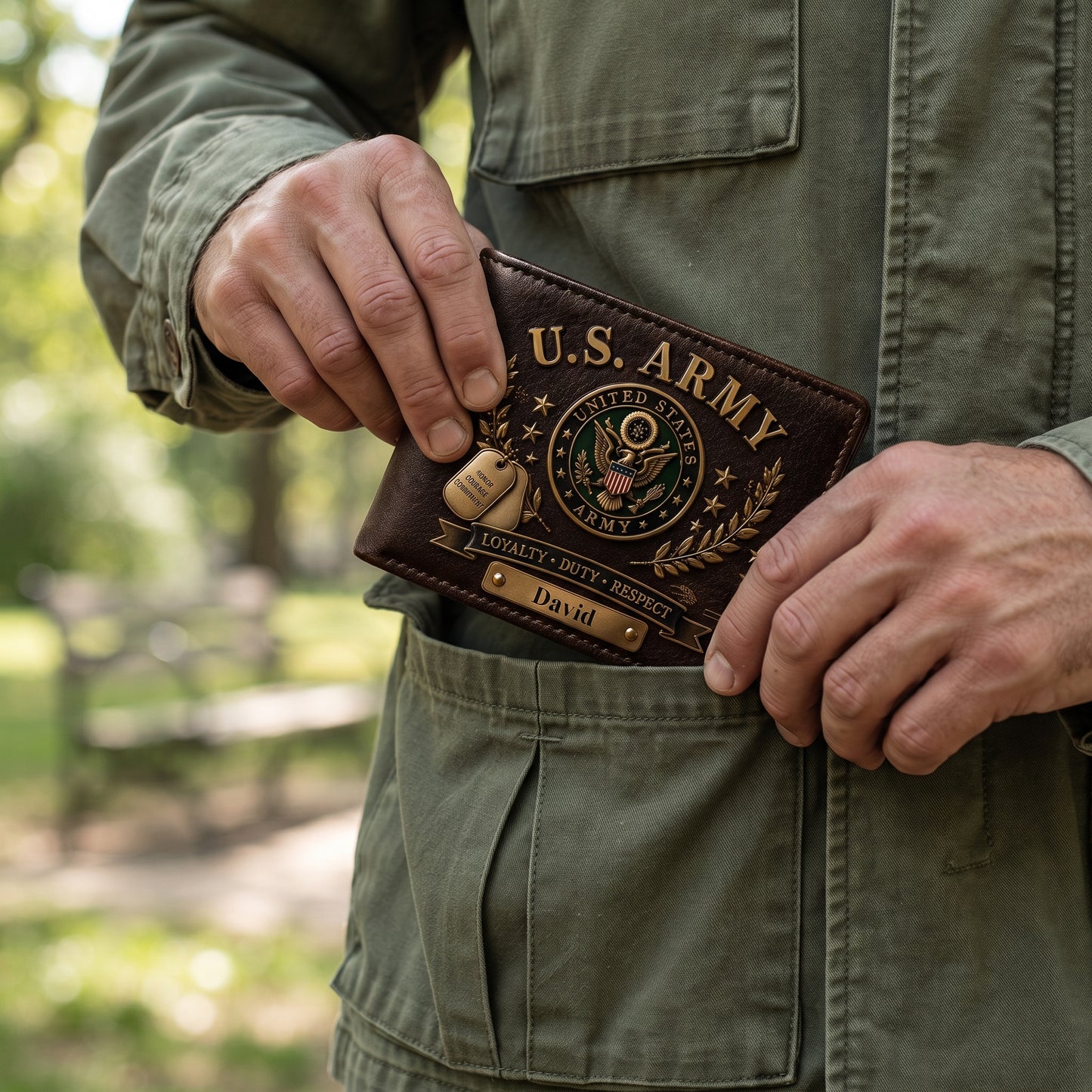 Personalized US Military Branch Wallet – Custom Name PU Leather Bifold Wallet for Army, Navy, Air Force, Marine Corps & Coast Guard Veterans