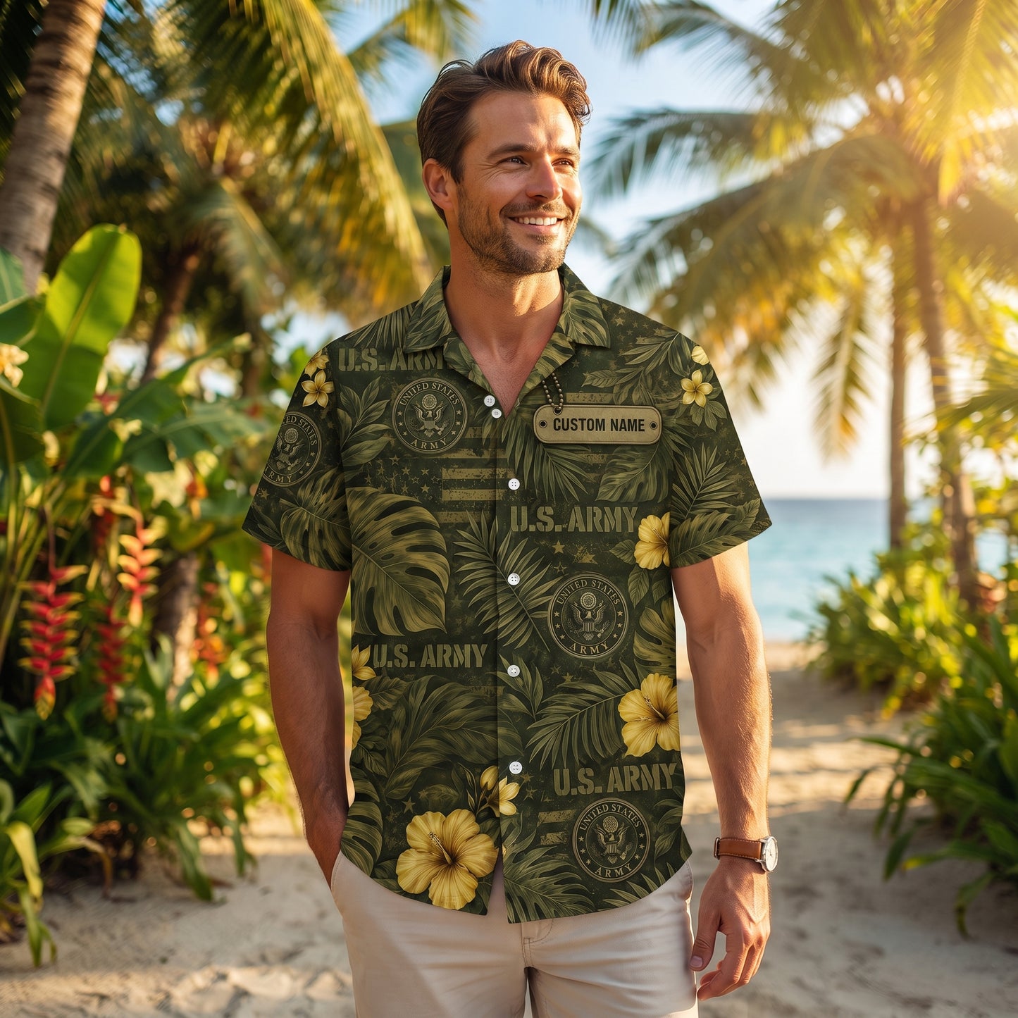 Personalized U.S. Military Branch Hawaiian Shirt – Custom Name Army, Navy, Air Force, Marine Corps & Coast Guard Aloha Shirt