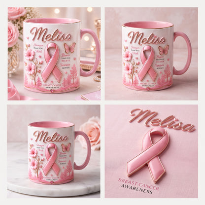 Personalized Breast Cancer Awareness Mug – Stronger, Braver, Survivor Gift