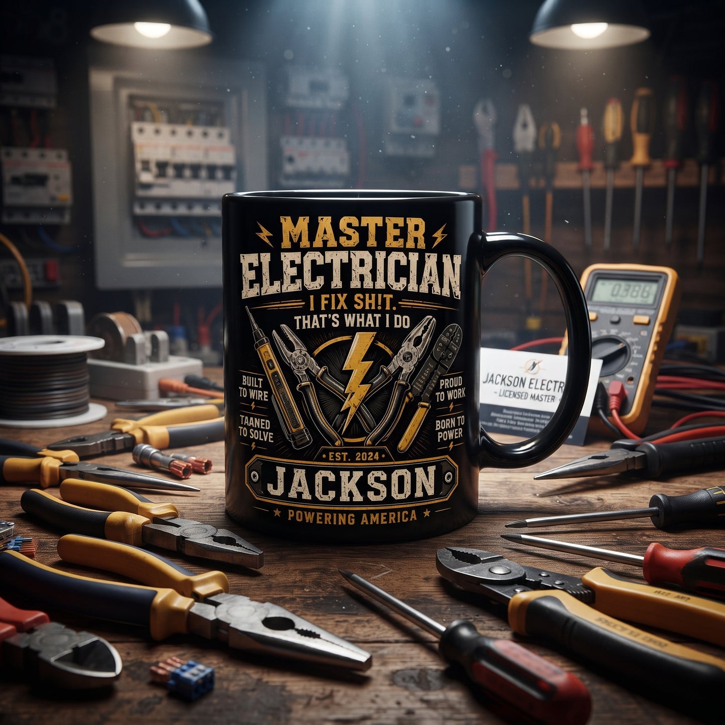 Personalized Master Electrician Mug – I Fix Sh!T That's What I Do – Custom Name Coffee Mug Gift for Electrician