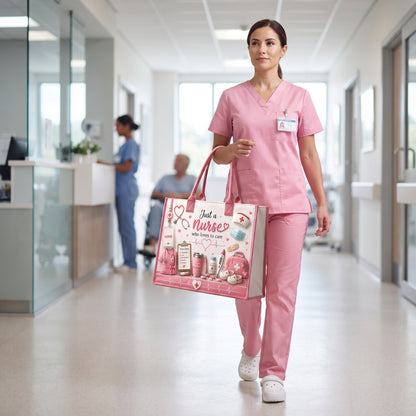 Personalized Nurse Tote Bag – Just A Nurse Who Loves To Care Custom Name Canvas Tote Bag, Nurse Appreciation Gift