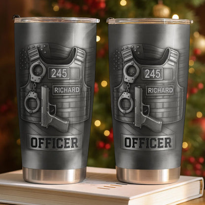 Honor Your Dedication, Police Badge Handcuffs Gun, Personalized Tumbler, Gift For Law Enforcement Officers