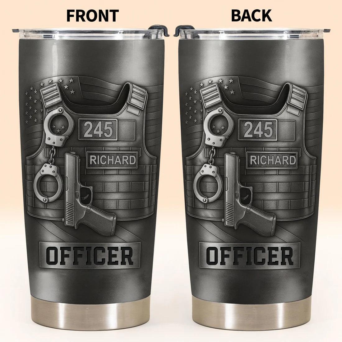 Honor Your Dedication, Police Badge Handcuffs Gun, Personalized Tumbler, Gift For Law Enforcement Officers