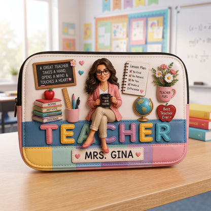 Personalized Teacher Pencil Case – Custom Photo Teacher Portrait Bag, School Supplies Organizer, Teacher Appreciation Gift