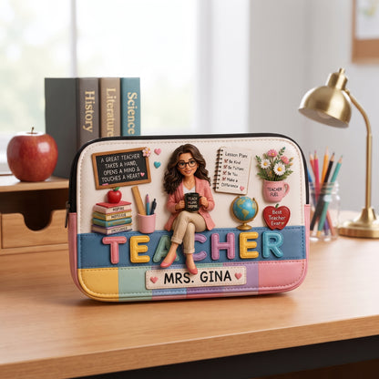 Personalized Teacher Pencil Case – Custom Photo Teacher Portrait Bag, School Supplies Organizer, Teacher Appreciation Gift