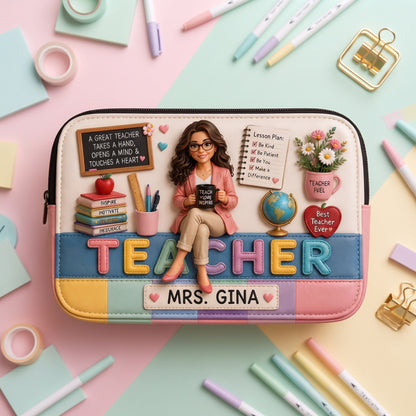 Personalized Teacher Pencil Case – Custom Photo Teacher Portrait Bag, School Supplies Organizer, Teacher Appreciation Gift