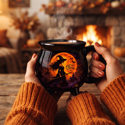 Custom Witch Cauldron Coffee Mug - Personalized Halloween Witchy Gifts For Besties, Sisters, BFF, Family, Yourself - Witching You A Wicked Brew