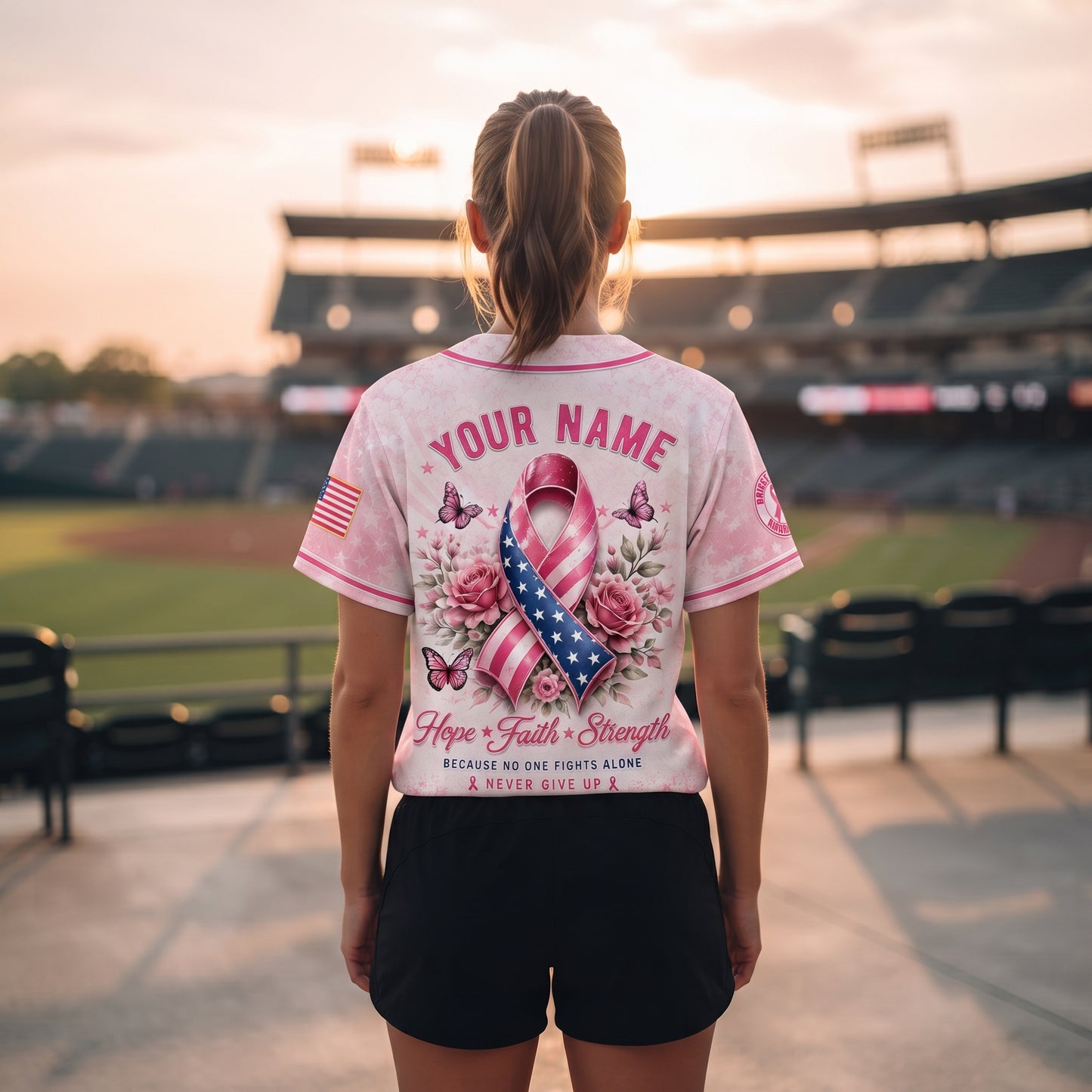 Personalized Pink Strong Breast Cancer Awareness Baseball Jersey – Custom Name & Number, Hope Faith Strength Survivor Support Shirt