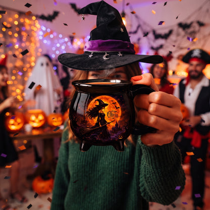 Custom Witch Cauldron Coffee Mug - Personalized Halloween Witchy Gifts For Besties, Sisters, BFF, Family, Yourself - Witching You A Wicked Brew