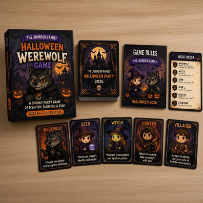 Personalized Halloween Werewolf Card Game, Custom Family Party Game, Halloween Party Cards, Spooky Game Night, Halloween Gift for Kids & Adults