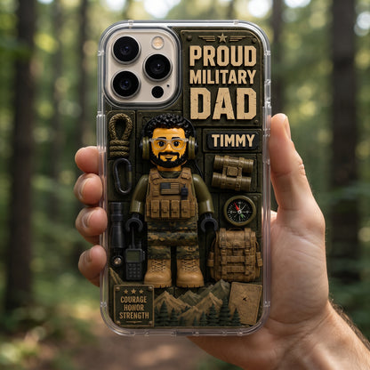 Personalized Proud Military Dad Phone Case – Custom Photo & Name Tactical 3D Style Clear Protective Phone Case for iPhone