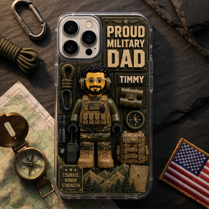 Personalized Proud Military Dad Phone Case – Custom Photo & Name Tactical 3D Style Clear Protective Phone Case for iPhone