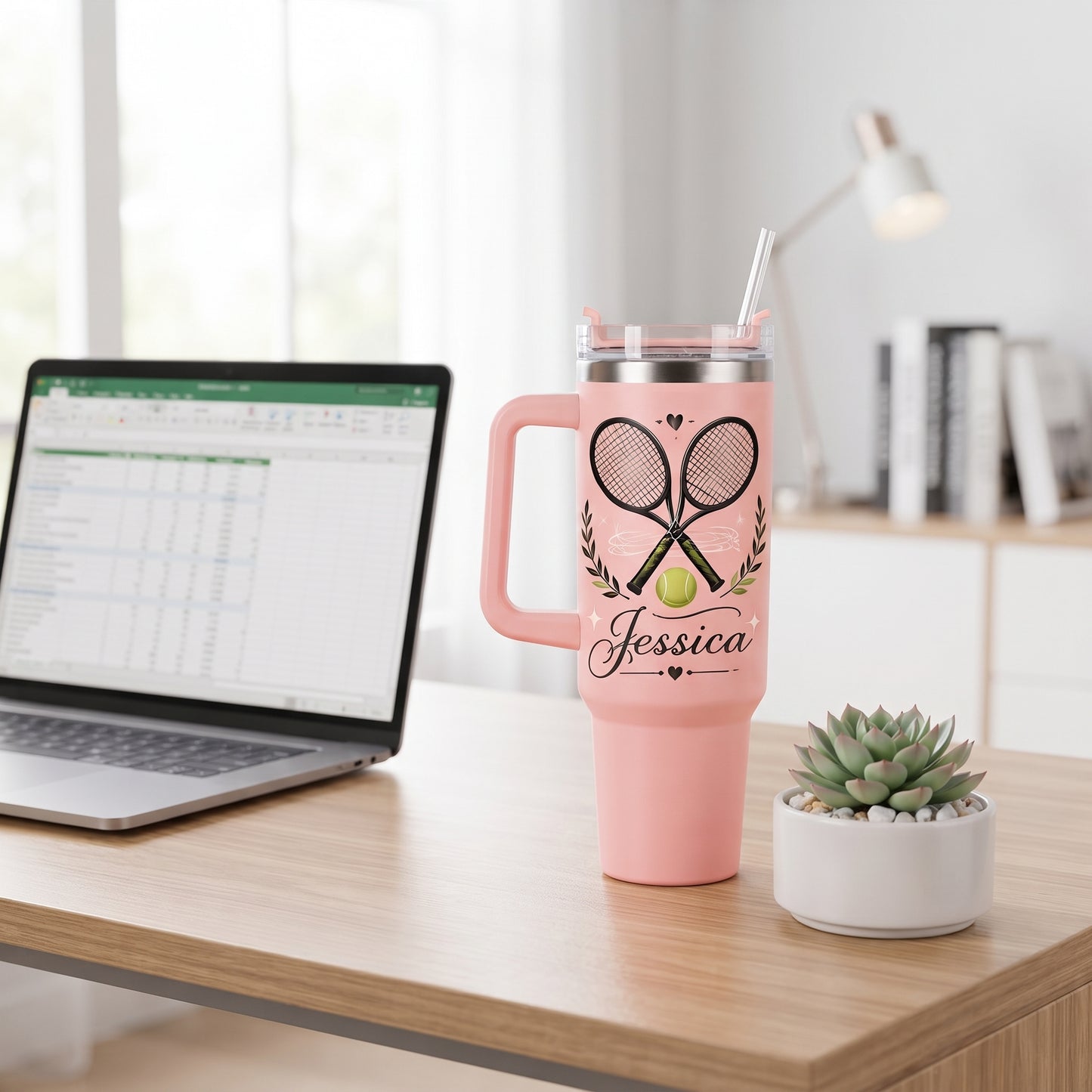 Personalized Tennis 40oz Tumbler With Handle & Straw – Custom Name Gift for Tennis Players