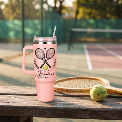 Personalized Tennis 40oz Tumbler With Handle & Straw – Custom Name Gift for Tennis Players