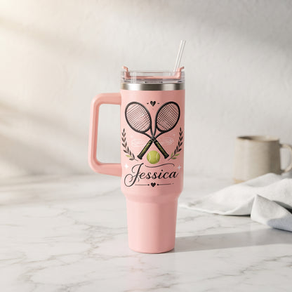 Personalized Tennis 40oz Tumbler With Handle & Straw – Custom Name Gift for Tennis Players