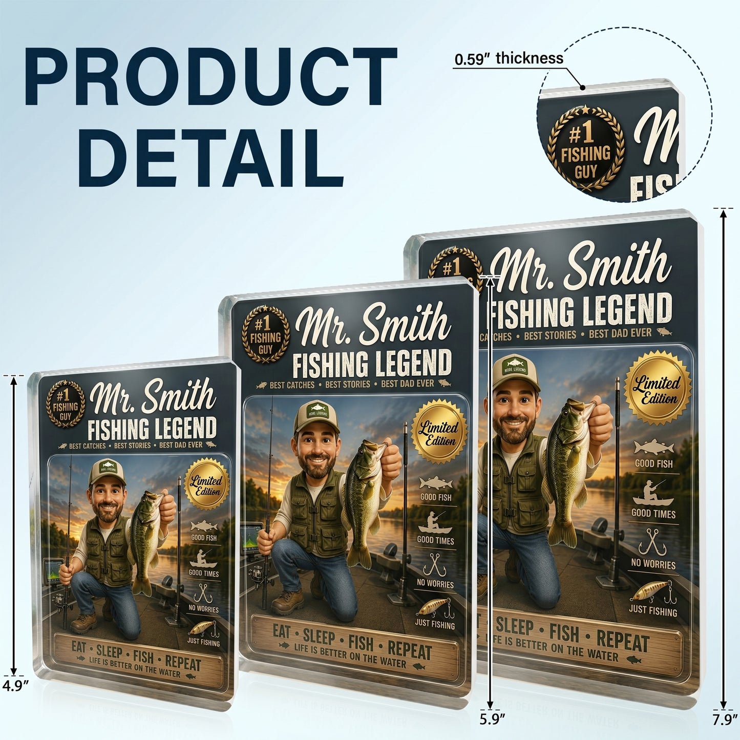 Personalized Fishing Legend Custom Photo Acrylic Plaque – Limited Edition Fishing Dad Grandpa Gift