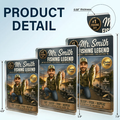 Personalized Fishing Legend Custom Photo Acrylic Plaque – Limited Edition Fishing Dad Grandpa Gift