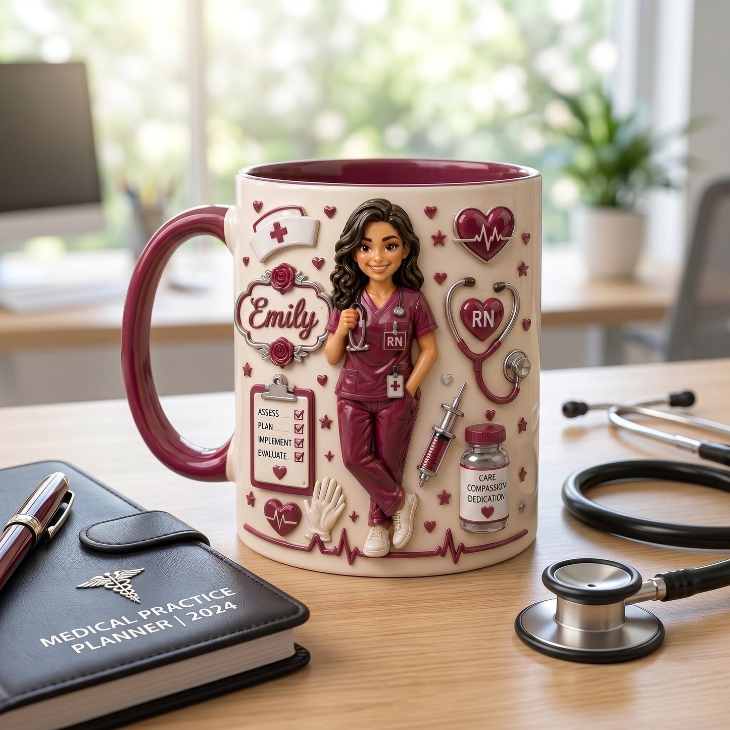 Personalized Nurse Accent Mug With Coaster, Nurse Appreciation Gift, Thank You Nurse Gift, Custom Name Nurse Mug