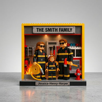 Personalized Firefighter Brick Blocks Display, Custom Firefighter Family Name Brick Figure, One-Sided Block Print Gift For Firefighter Dad, Mom, Family