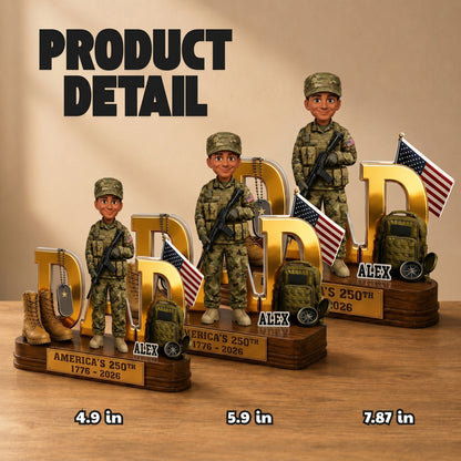 Proud American Military Hero Dad 2D Flat Personalized Acrylic Block Plaque – 250 Years Of Freedom Father's Day Gift For Dad, Husband