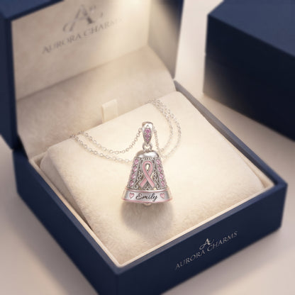 Breast Cancer Survivor Bell Necklace – Silver Pink Ribbon Hope & Healing Jewelry