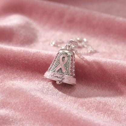 Breast Cancer Survivor Bell Necklace – Silver Pink Ribbon Hope & Healing Jewelry