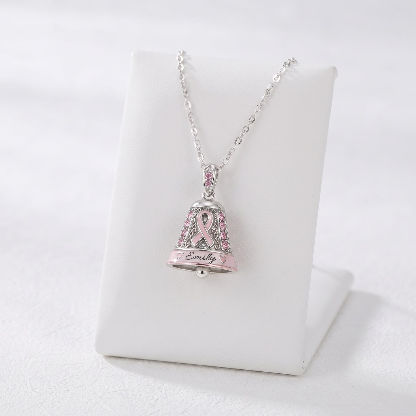 Breast Cancer Survivor Bell Necklace – Silver Pink Ribbon Hope & Healing Jewelry