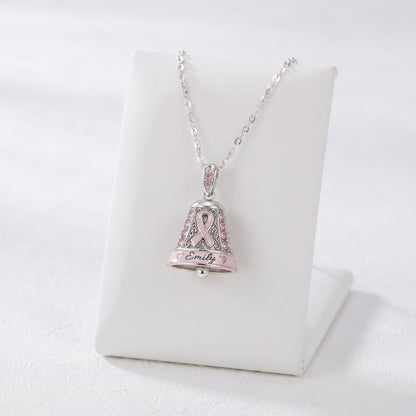 Breast Cancer Survivor Bell Necklace – Silver Pink Ribbon Hope & Healing Jewelry