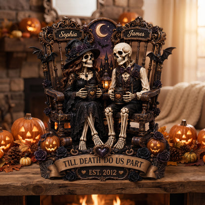 Till Death Do Us Part Skeleton Couple 2D Flat - Personalized 2-Layered Wooden Plaque - Halloween Decor For Couple