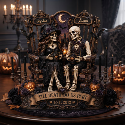 Till Death Do Us Part Skeleton Couple 2D Flat - Personalized 2-Layered Wooden Plaque - Halloween Decor For Couple