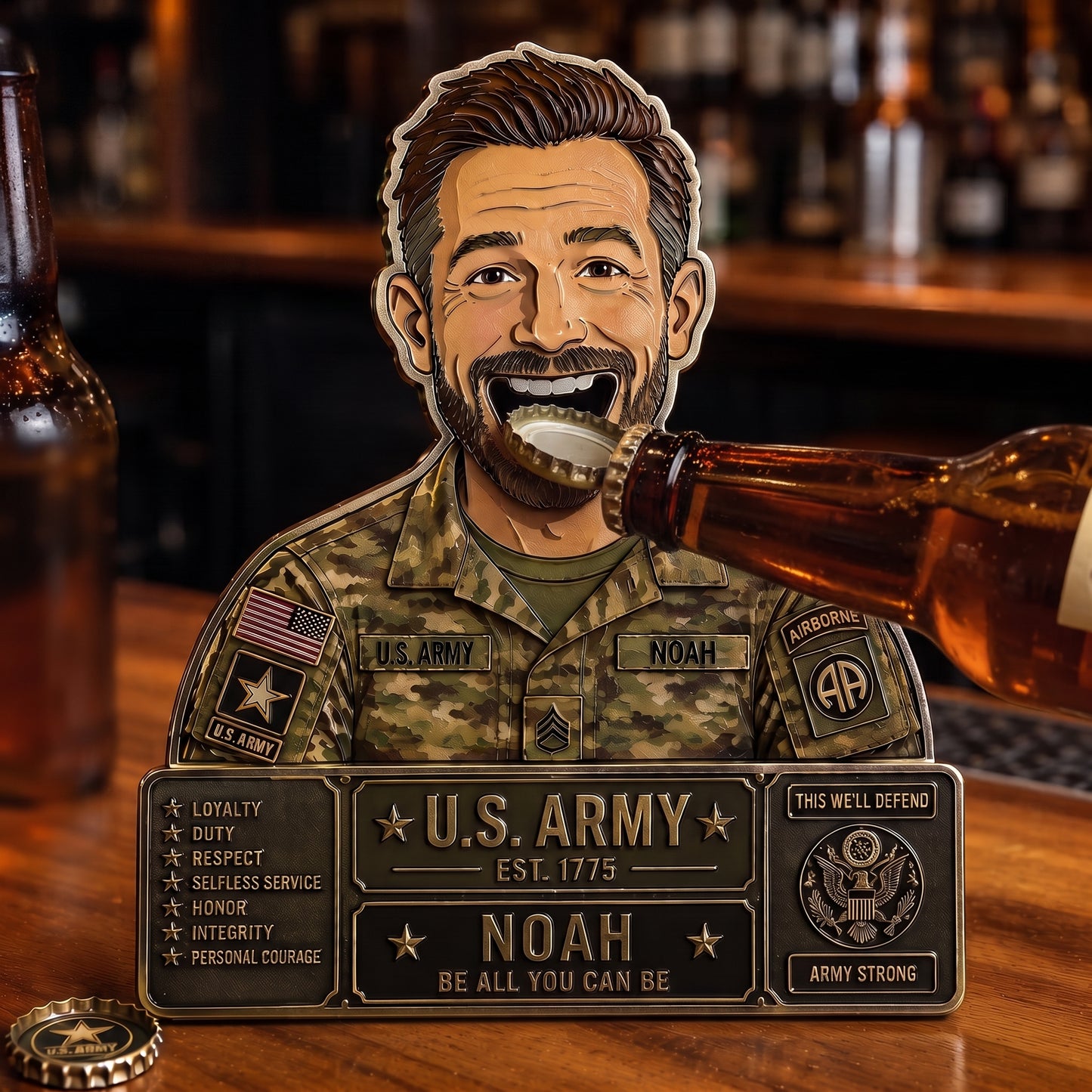 Personalized U.S. Army Bottle Opener – Custom Photo Military Stainless Steel Beer Opener Gift for Soldiers, Veterans & Army Supporters
