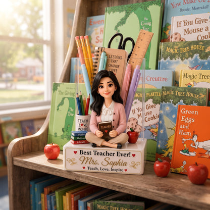 Personalized Teacher Acrylic Flower Pot With Custom Photo – Best Teacher Ever Classroom Decor Gift