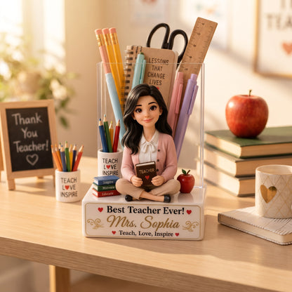 Personalized Teacher Acrylic Flower Pot With Custom Photo – Best Teacher Ever Classroom Decor Gift