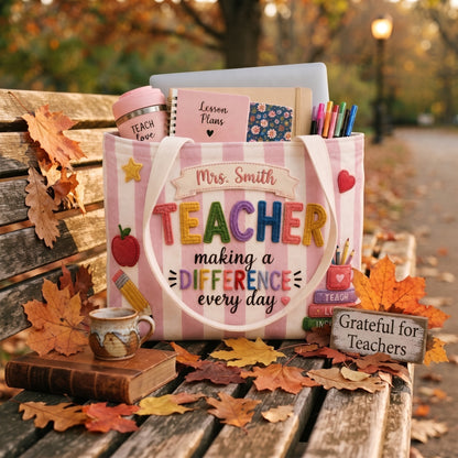 Personalized Teacher Name Canvas Tote Bag – Custom Gift for Teachers