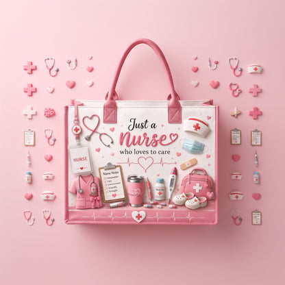 Personalized Nurse Tote Bag – Just A Nurse Who Loves To Care Custom Name Canvas Tote Bag, Nurse Appreciation Gift