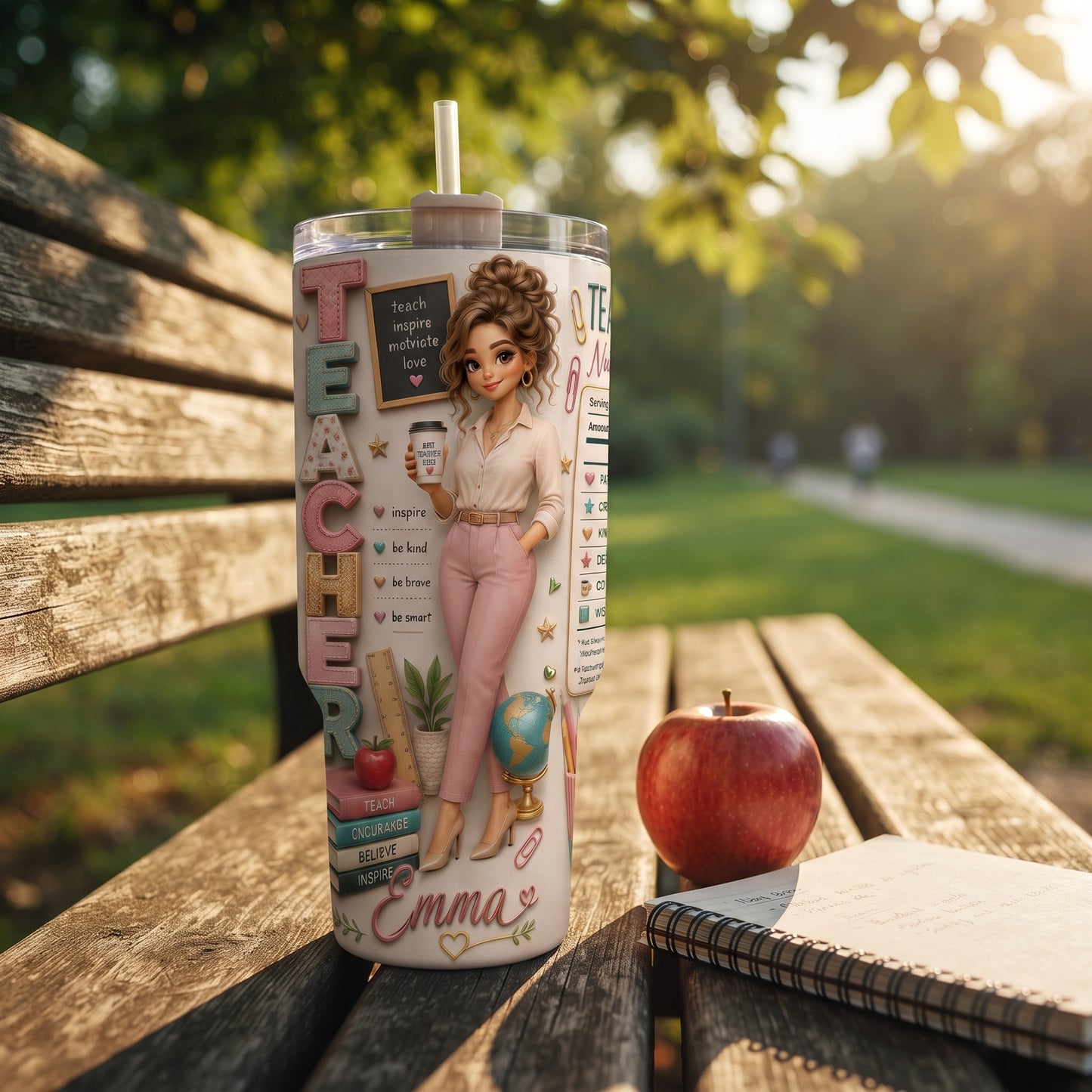 Personalized Teacher Nutrition Facts 40oz Tumbler – Custom Name Teacher Gift Cup